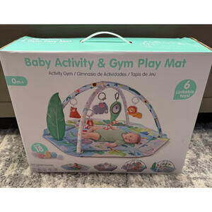 Baby Activity & Gym Play Mat | Infant Newborn Tummy Time Mat w/ 6 Linkable Toys